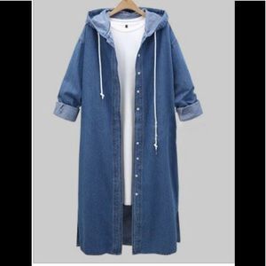 HOODED COLLAR BUTTONS DESIGN LONG JACKET XXXXL
